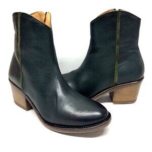 MIZ MOOZ LEATHER WESTERN BOOTIES SIDE ZIPPER FOREST GREEN 37EU / 7US NEW # Z-157